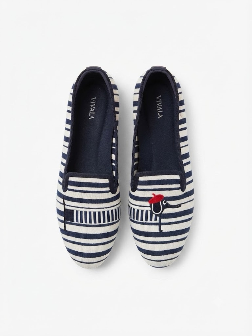 VIVAIA Navy & White Embroidered Slip-On Audrey Walking Loafers size EU41/US 9.5
